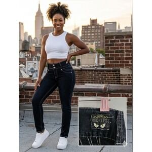 Reckless Colombian Butt Lifter Jeans Women Medium‎ Dark Y2K Contrast Stitches
